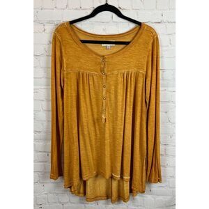 KNOX ROSE yellow mustard knit swing relaxed top blouse shirt size S